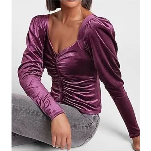 Express Tops - Express Velvet top Ruched front puff sleeves in purple 💜 LOVE THIS VINTAGE LOOK